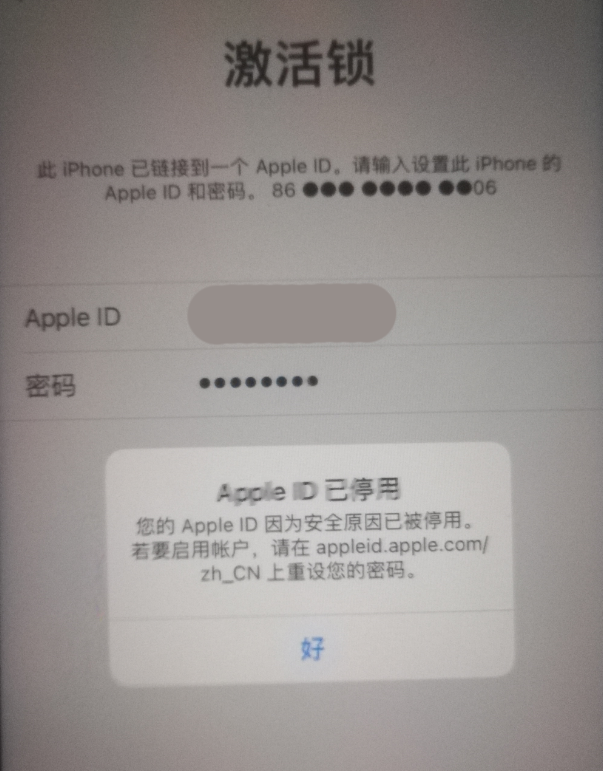 彬村山华侨农场苹果手机维修分享iPhone 12 出现提示“Apple ID 已停用”怎么办 